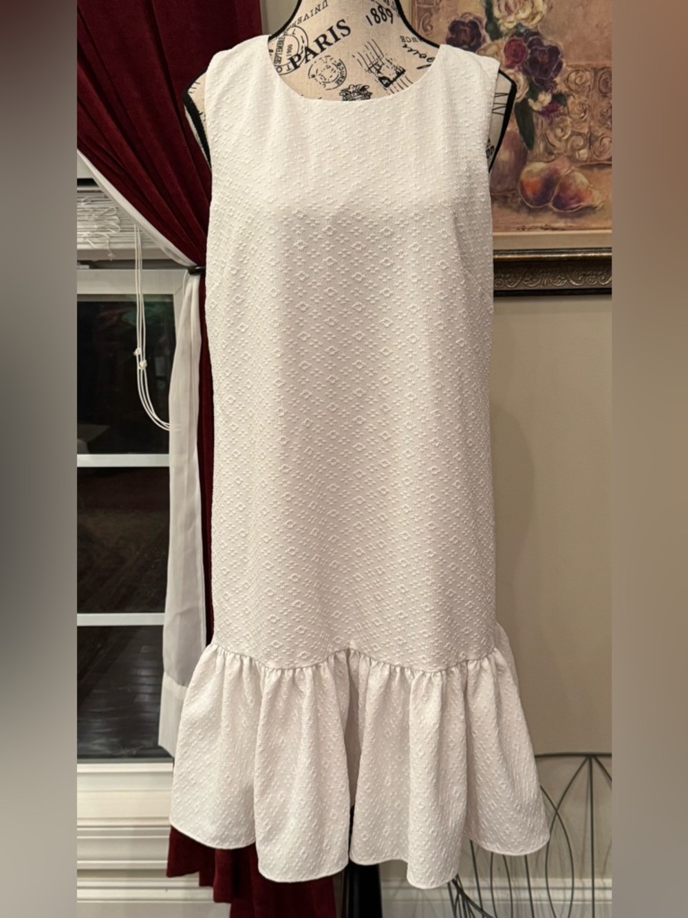 Tommy Hilfiger Textured White Sleeveless Shift Dress Ruffle Bridal Minimalist